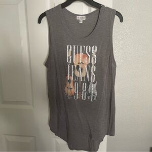 GUESS - Gray Graphic Sleeveless Tee - 1981 Guitar Design - Large - Early 2000s